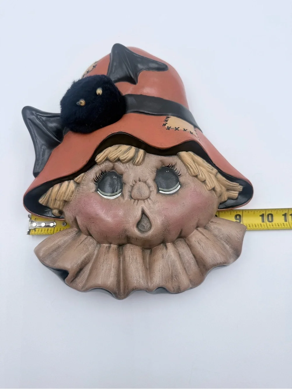 Adorable Vintage Hand Painted Scarecrow Halloween Ceramic Wall Hanging